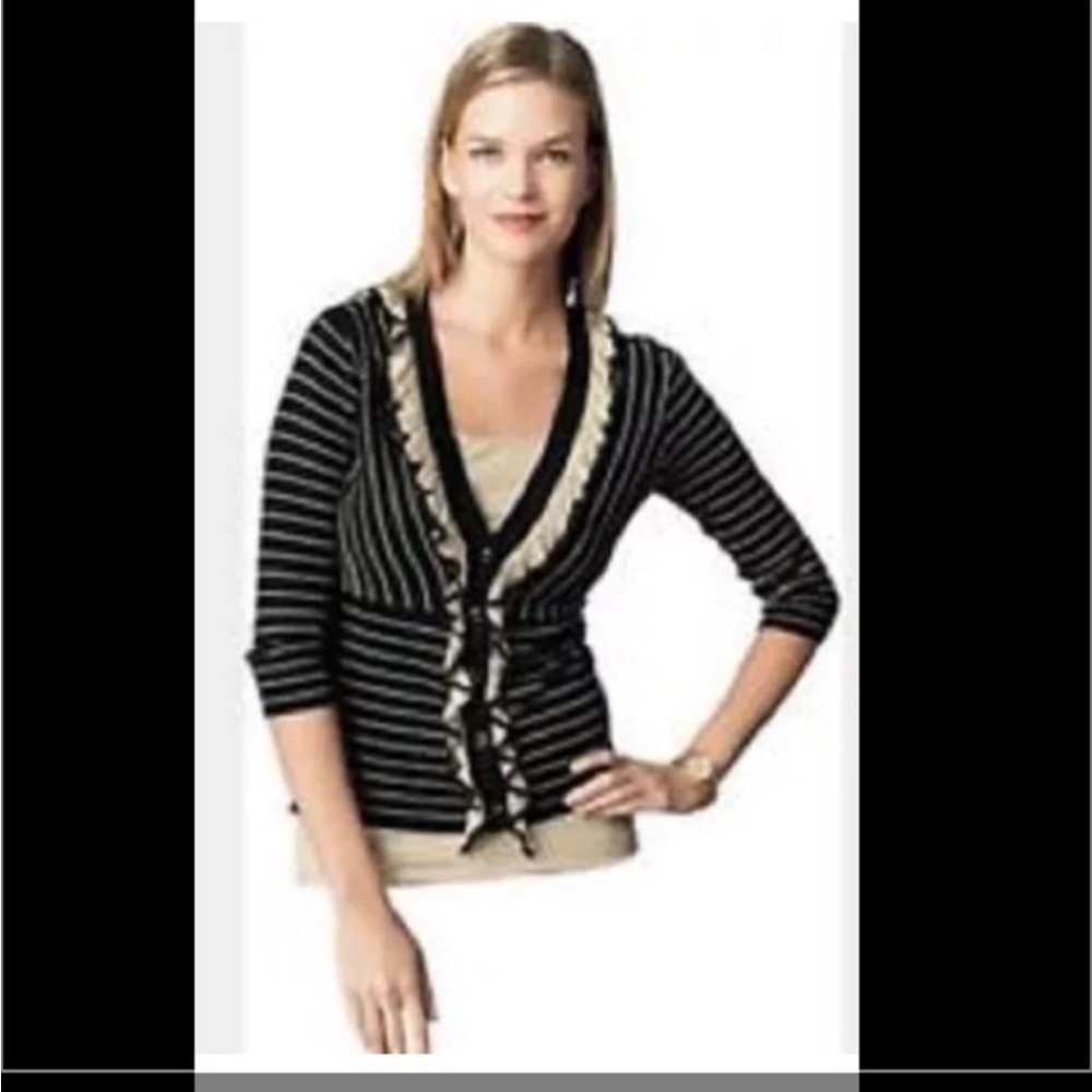 CAbi The Flirt Ruffle striped cardigan small